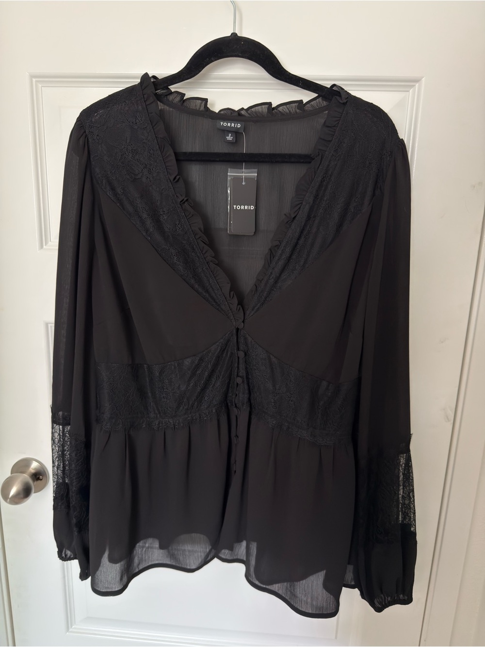 torrid Black Sheer Lace-Panel Blouse